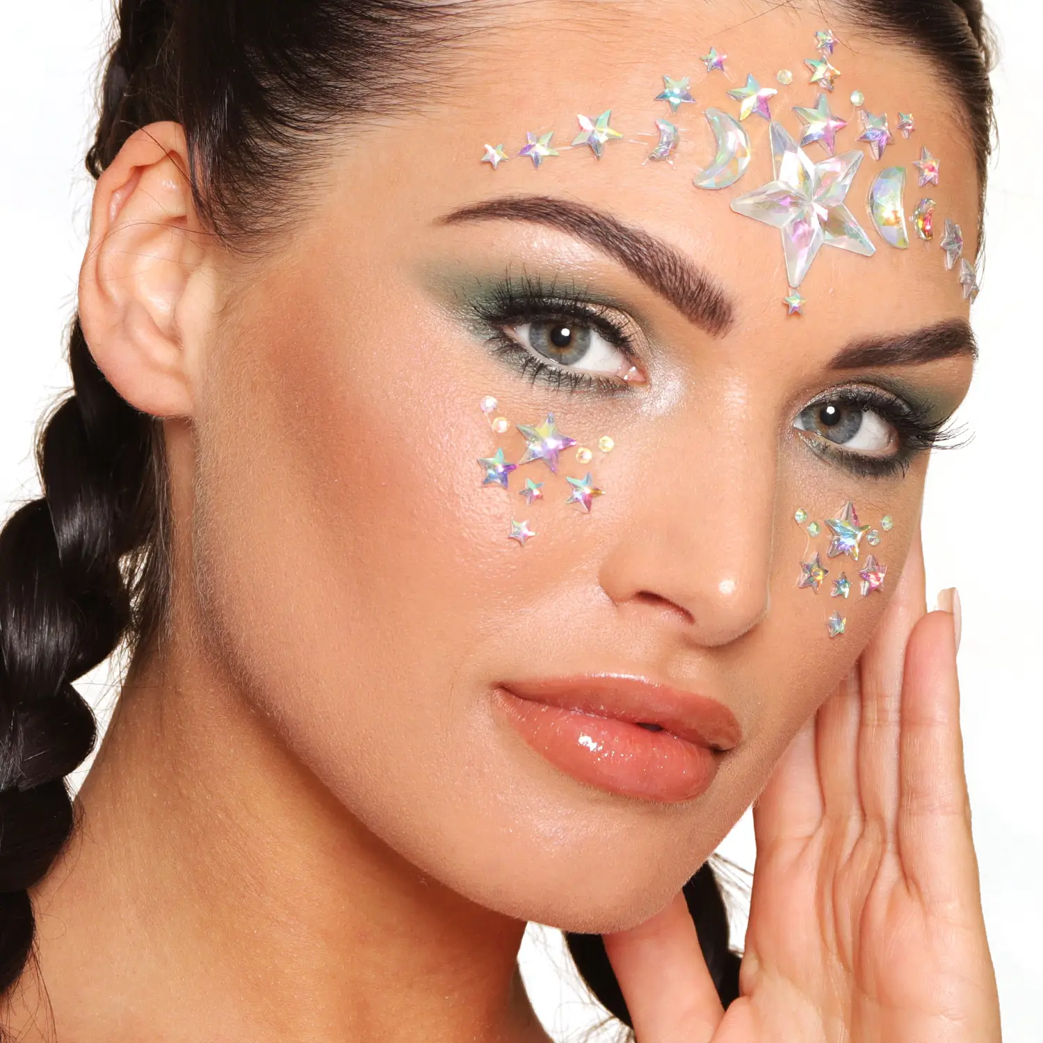 Starry Eyed Face Jewels on Model by Glitter Me Up ™ | PaintGlow