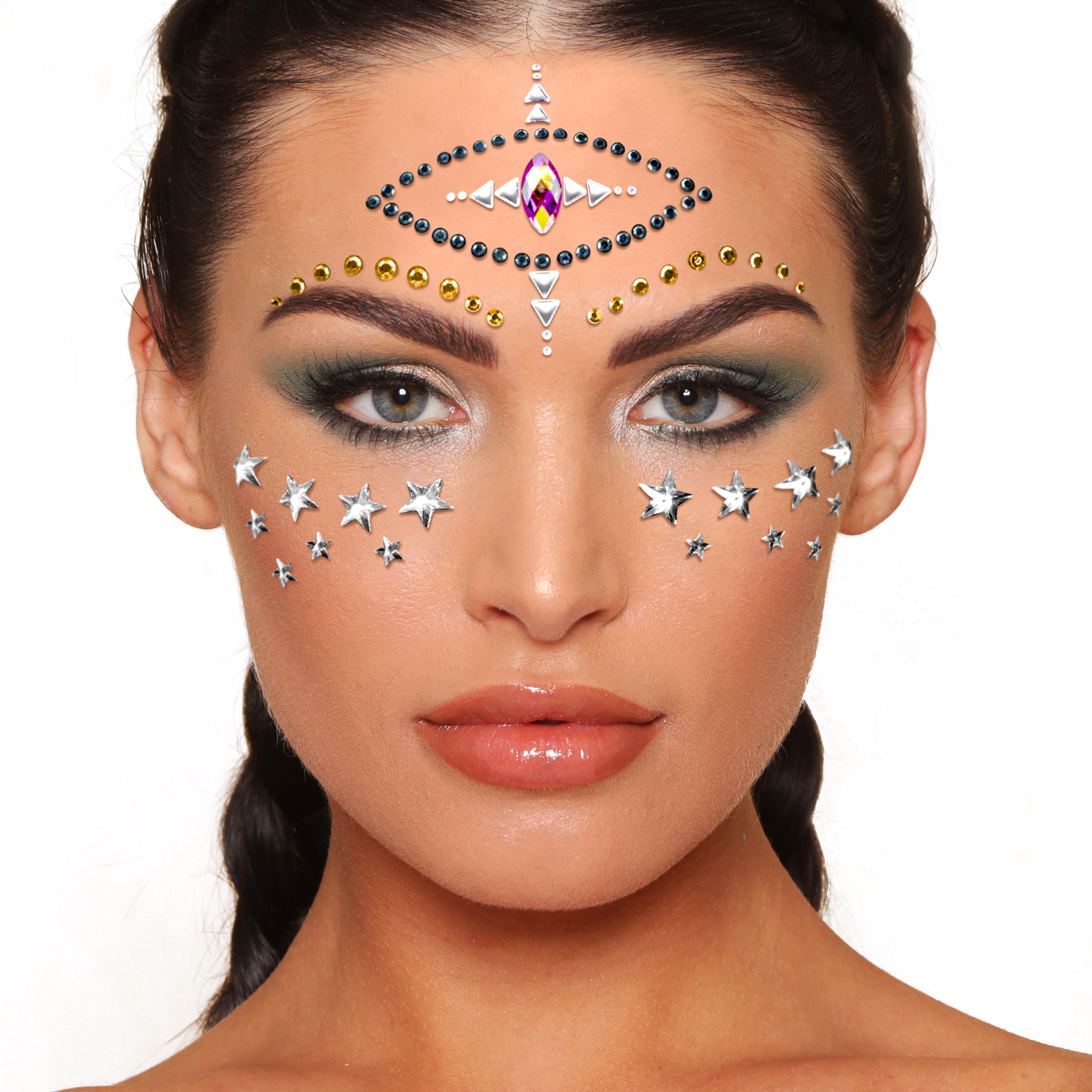 Fortune Teller Face Jewels on Model by Glitter Me Up ™ | PaintGlow